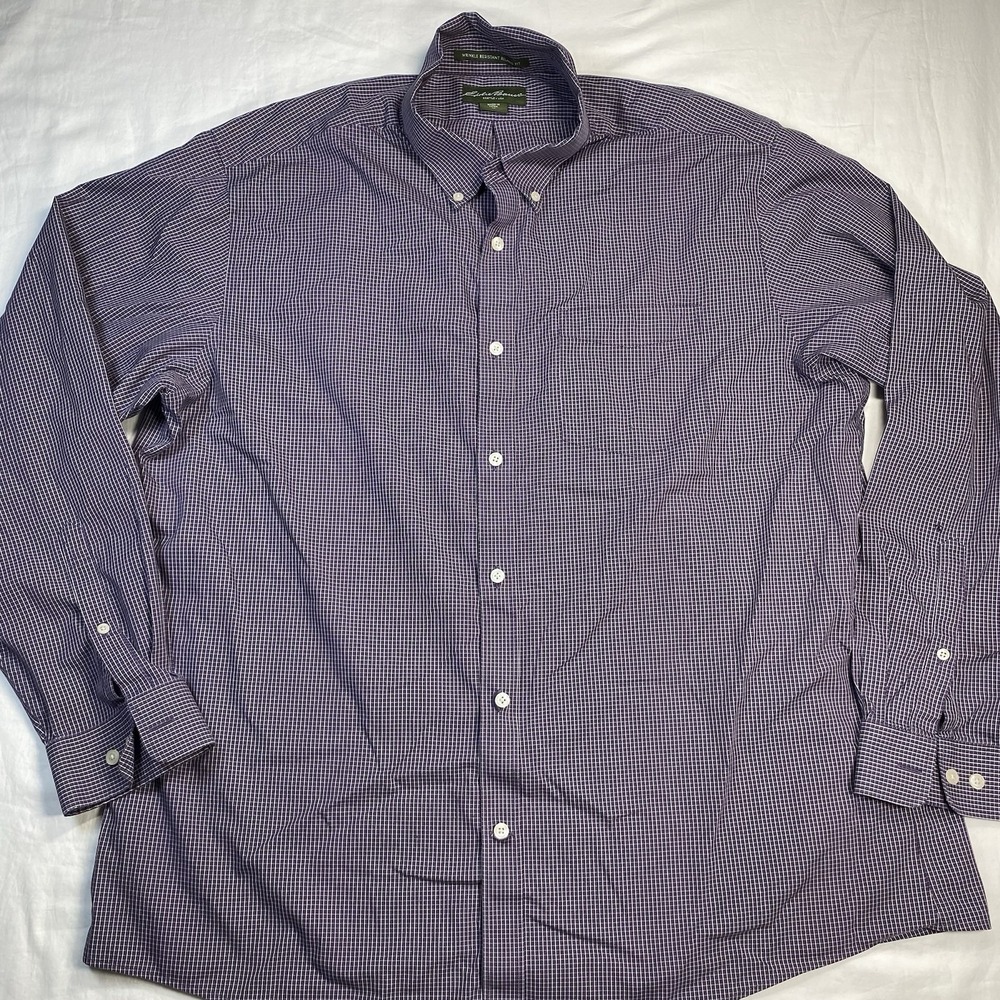Eddie Bauer Wrinkle Resistant Relaxed Fit XL Purple/White Check Shirt
